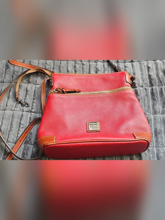 Dooney & Bourke Handbags - Dooney & Bourke Red Pebbled Leather Crossbody with Brown Trim